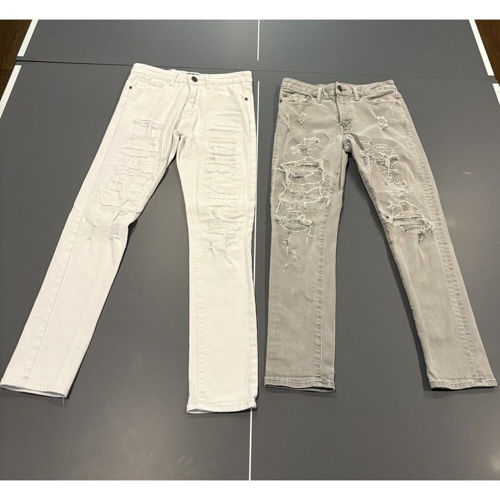 Men’s Distressed, Skinny Jeans Bundle AE Gray 29x30 & Waikea White 30x32 Slims